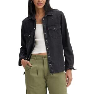 Levi's Women's Ultimate Western Denim Shirt Black XL Shacket Pearl Snap button